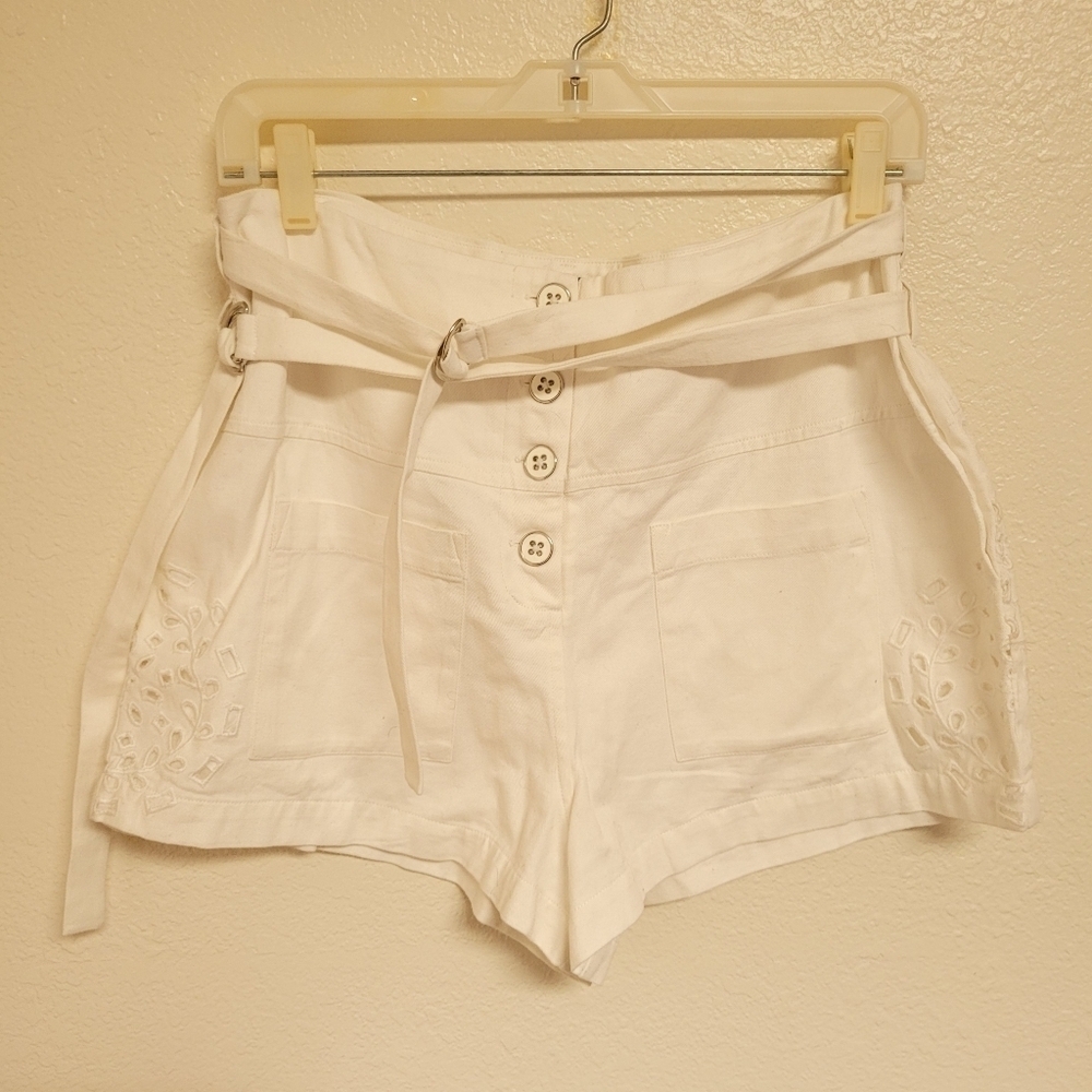 Tularosa White High-waist  Belted Eyelet Shorts